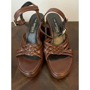 Vintage y2k 7.5M Platform Chunky Sandals Brown Leather Ankle Strap Via Spiga